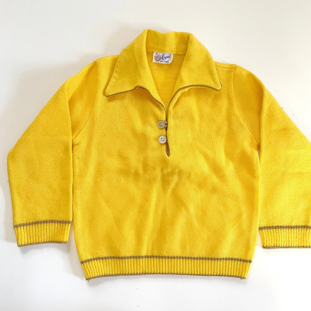 Vintage 70s Kids Baby Sweater Preppy Minimalist Country Club Tennis Prep Yellow